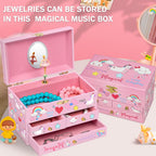 Musical Jewelry Box for Girls 7.5x4.8x4.5 inch with Spinning Ballerina Unicorn, 3 Pullout Drawers, Unicorn Jewelry Set Included Kids Music Box for Christmas Gift, Waltz of Flowers Tune