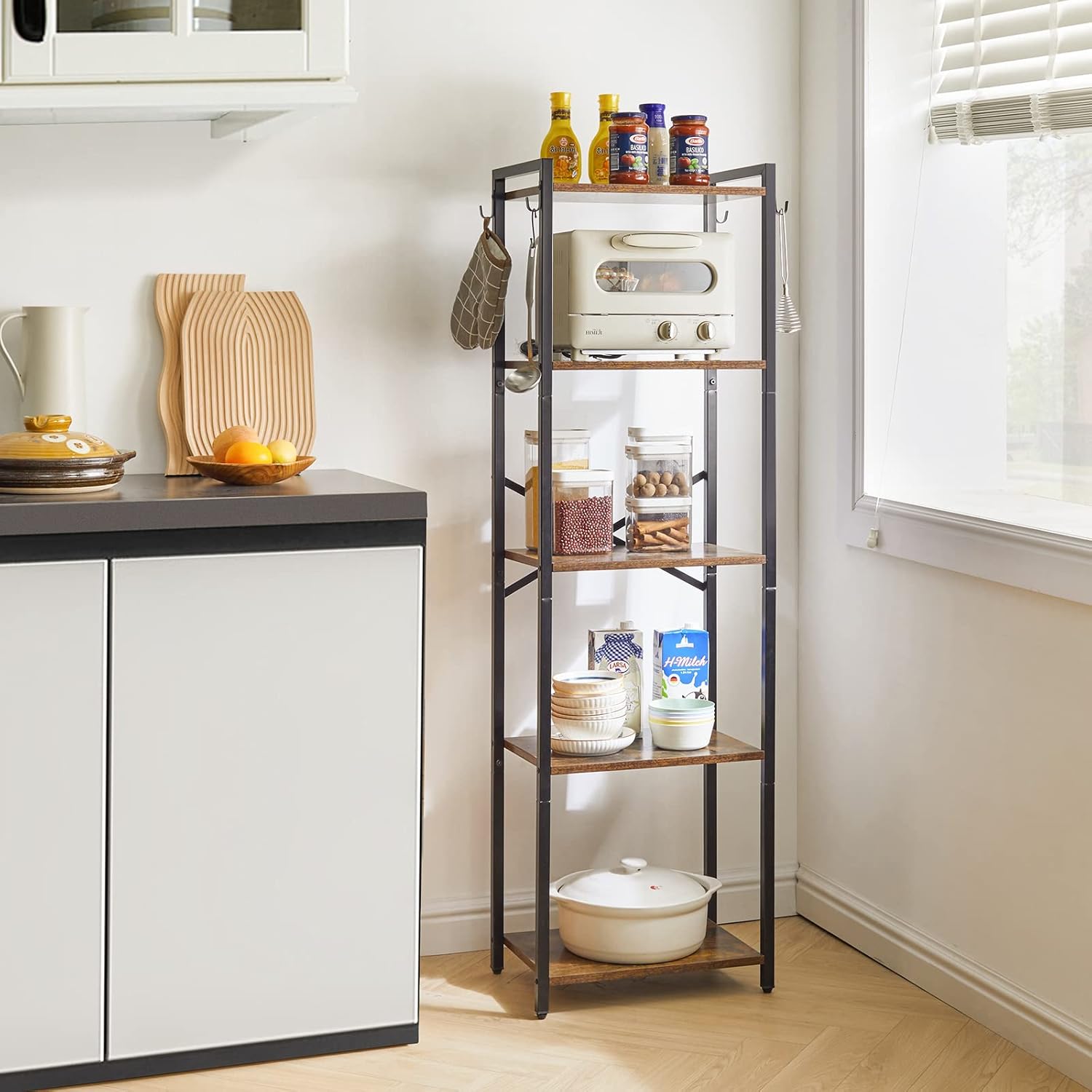 5-Tier Ladder Shelf, Organizational Bookshelf, Corner Organizer Rack, Office, Adjustable, Lightweight, Durable, Portable, User-Friendly, Compact, Storage, Narrow, Shelving