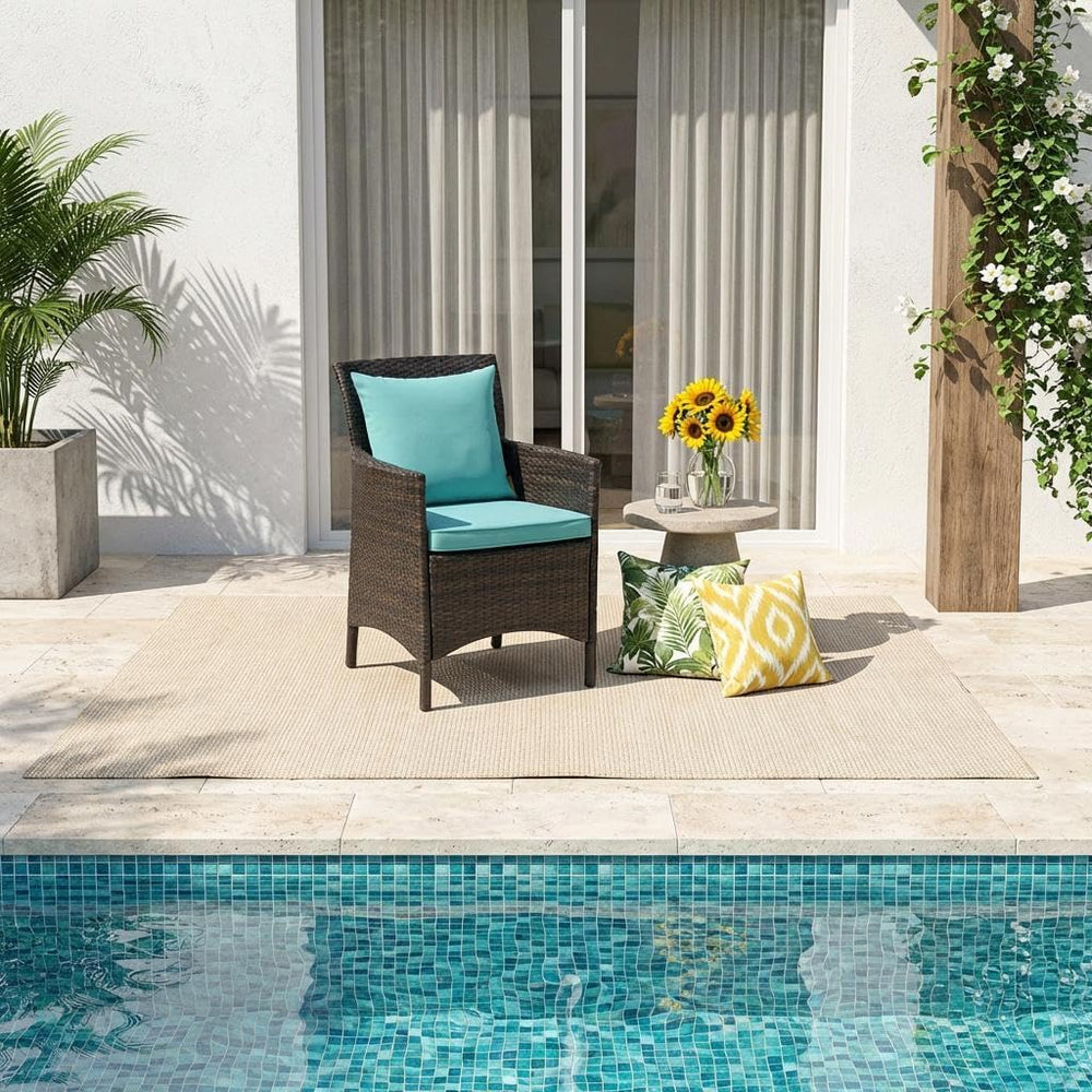 Brown Wicker Rattan Dining Armchair for Patio, Outdoor Lounge Furniture, Comf...