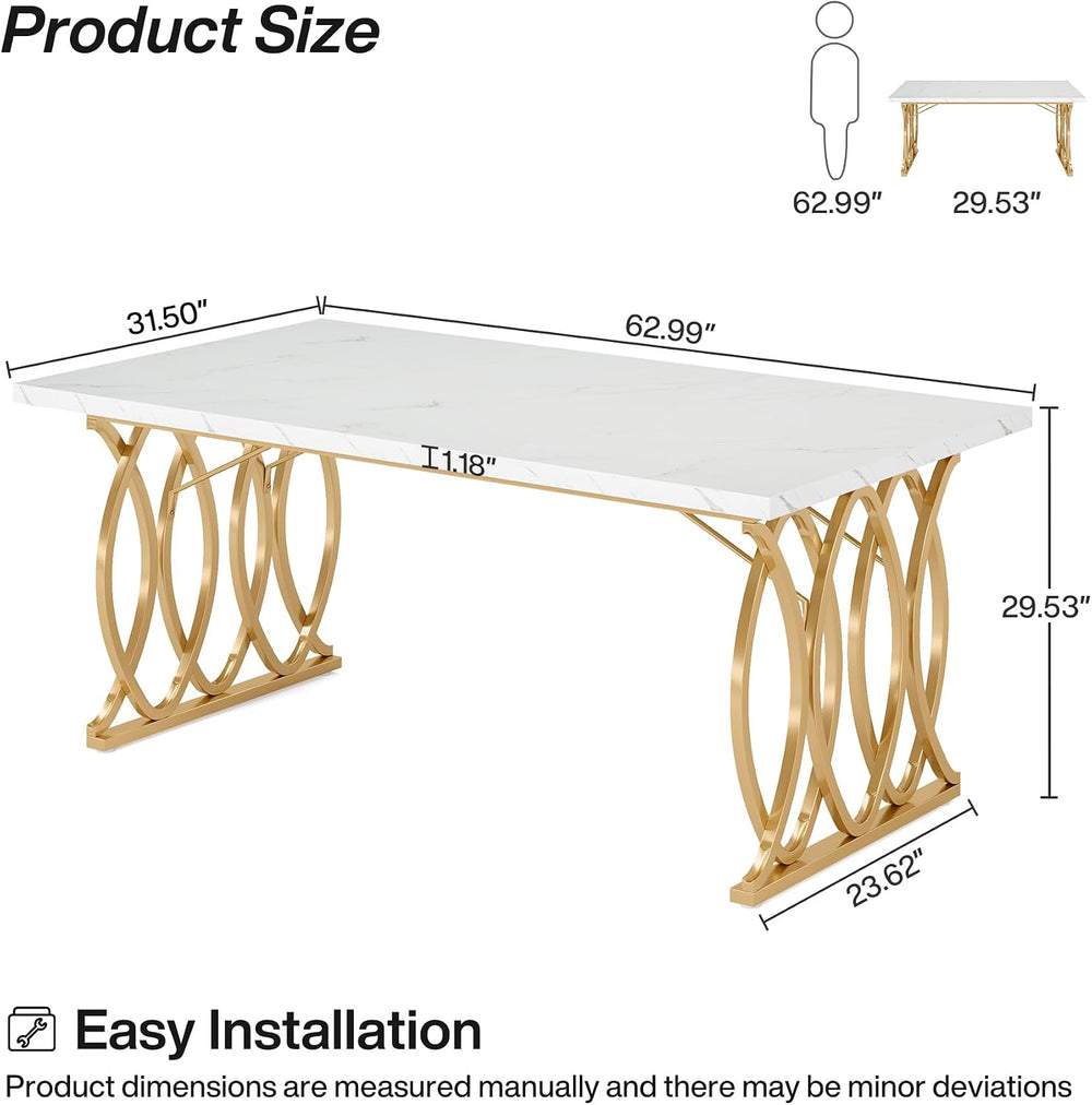 Tribesigns 63" Dining Table for 4 to 6, White and Gold Kitchen Table | M...