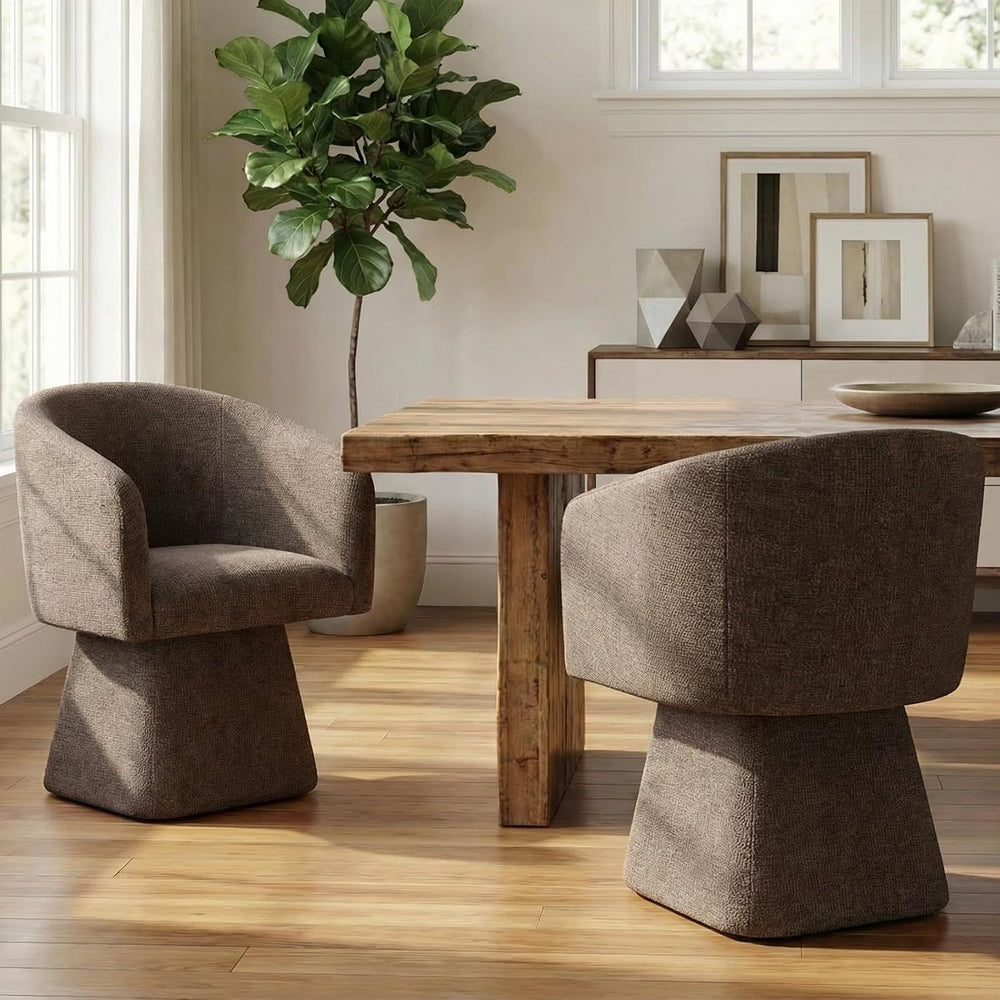 VKNOW Upholstered Swivel Dining Chairs Set of 2 with Barrel Back and Arm | Mo...