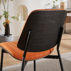 Dining Chairs Set of 2, Mid Century Modern Dining Room Chairs, Upholstered PU Leather Vertical Stripe Kitchen Chair with Walnut Bentwood and Metal Legs, Orange