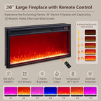 Modern Fireplace TV Stand with 36" LED Electric Fireplace for 80 inch TVs, 32" Tall Entertainment Center w/Drawers &Adjustable Shelves, Wood Media Console w/Curved Profile Design for Living Room,Brown