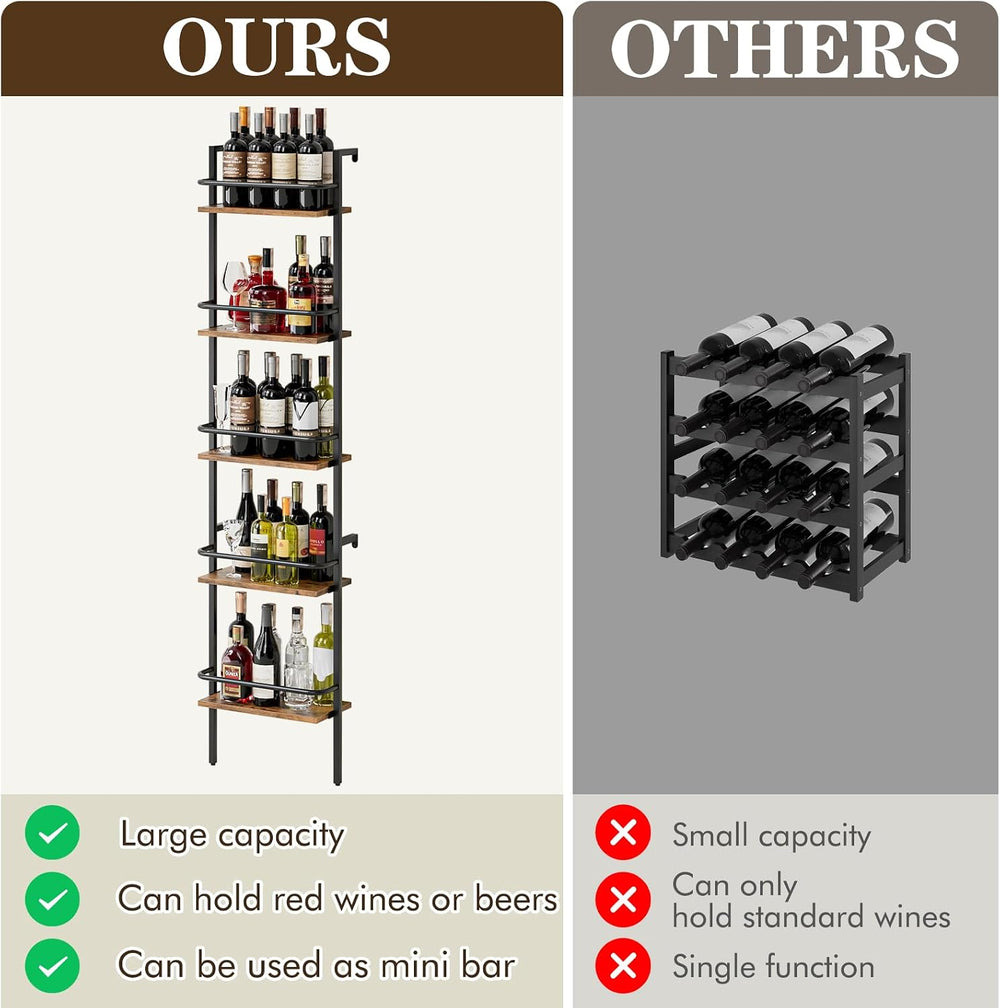 5-Tier Wine Rack Wall Mounted, Wine Racks Freestanding Floor with Fences, 50 ...