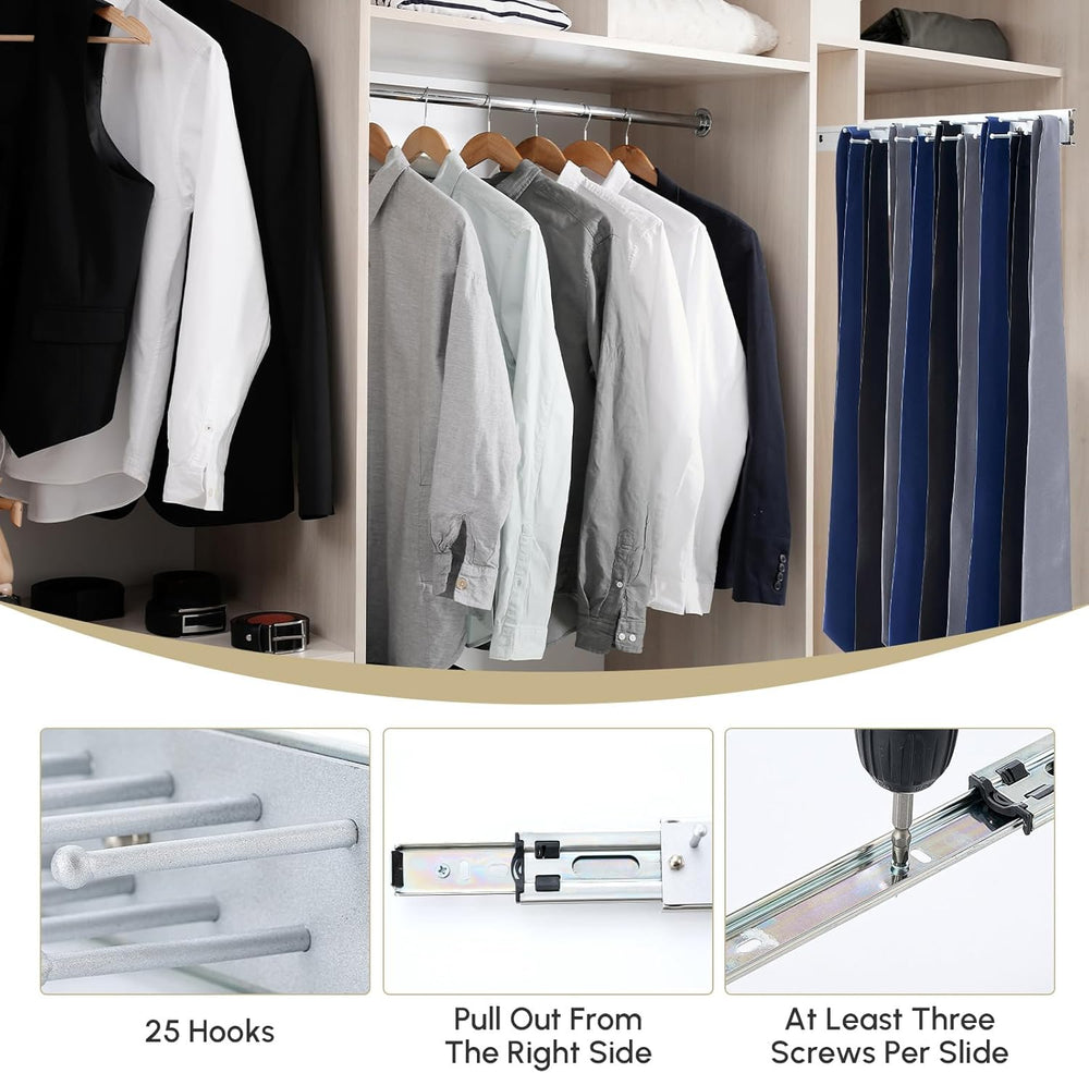 Blulu 2 Pcs 13.8'' Sliding Tie Rack Hangers for Closet, 25(Total 50) ...