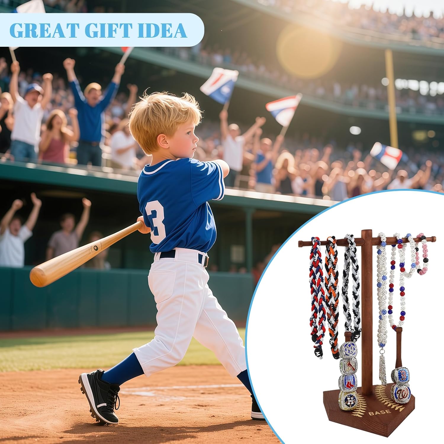 Wooden Baseball or Softball Drip Necklace Organizer Holder, Ring Holder | Championship Sports Ring Display Holder,Softball Ring Holder,Drip Necklace Ring Holder Baseball Display Gift (Walnut Red)
