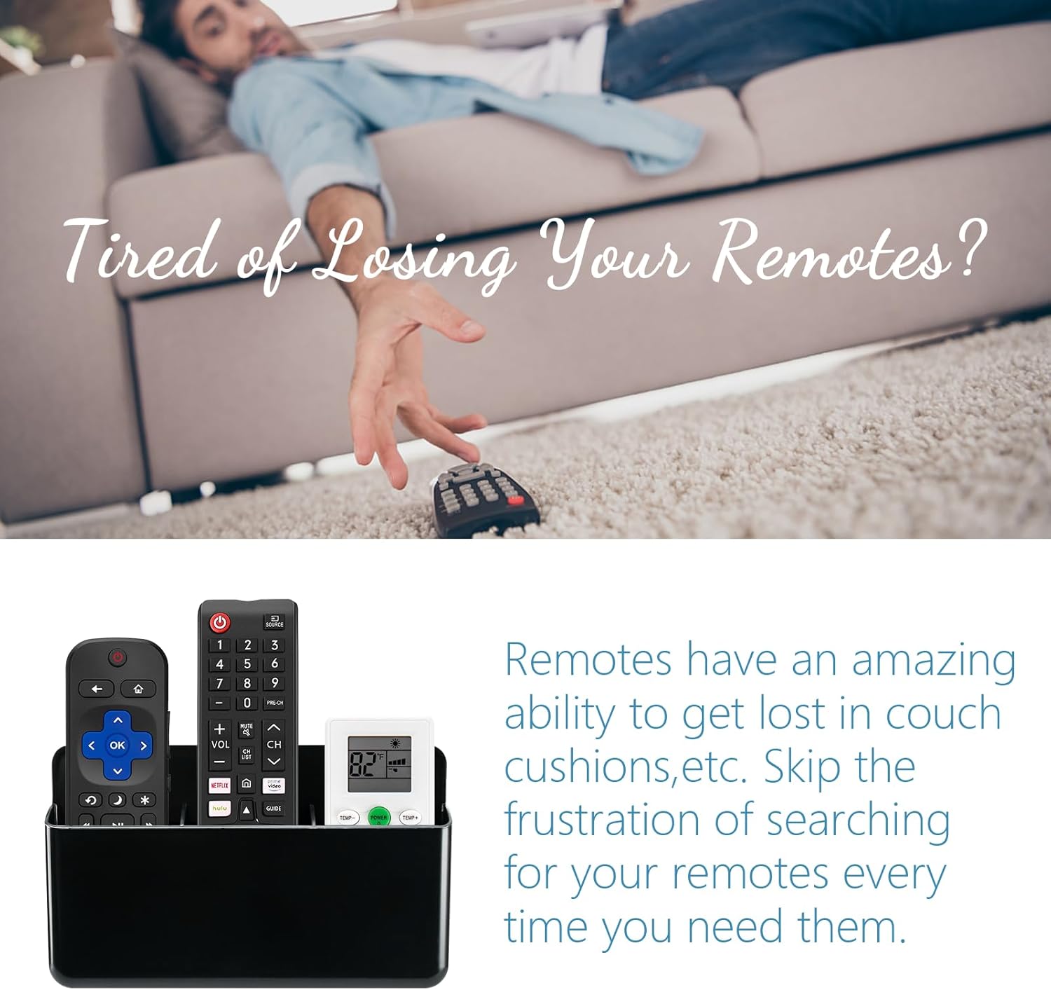2Pcs Remote Control Holder Wall Mount, TV Remote Caddy Box Hollow Bottom Slot Easy Phone Charging, Self Adhesive Remote Holder,Wall Pen Holder Storage Accessories for Home Office School (White&Black)