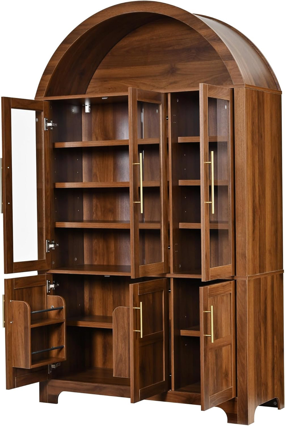 Merax 72.8" H Arched Kitchen Pantry with 3 Glass Doors, Kitchen Cabinet ...