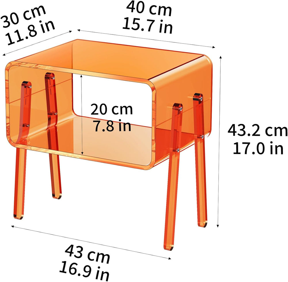 Acrylic Side Table, 2-Tier End Table with Open Storage for Small Spaces, Clea...