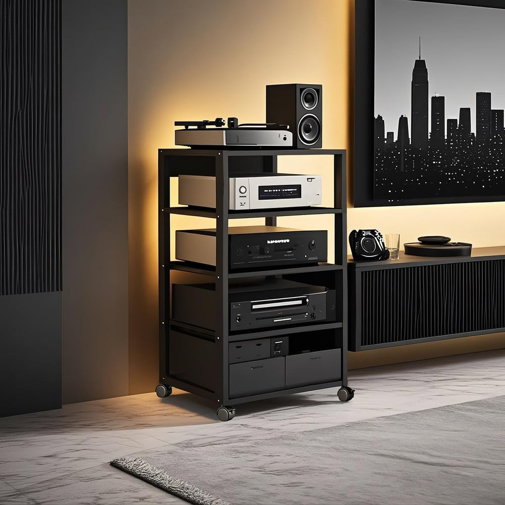 5 Tier AV Media Stand, Audio Rack Tower Stereo Components Cabinet | Home Thea...