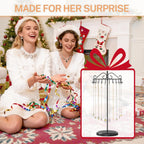 iDavosic.ly Rotating Necklace Holder Organizer with 24 Hooks, Adjustable Metal Bracelet Display Stand Rack, Extra Tall Keychain Spinning Tree Tower for Women, Black