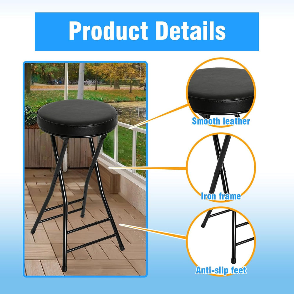Folding Bar Stool,24 Inch Tall Foldable Stool Chair,Counter Height Cushioned ...