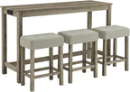 Ball & Cast 4 Piece Kitchen Dining Room Table and Chairs Set, Farmhouse Wooden Counter Height Bar-Sets w/USB Ports & Power Outlet & 3pcs Stools, 59" Sofa-Table Barstool w/Charging Station, Brown
