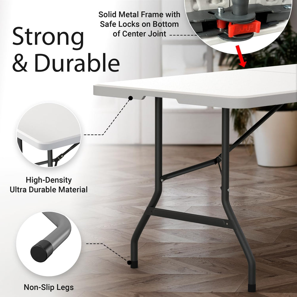 6 Feet Foldable Table with Built in Handle & Steel Legs | 6FT Heavy Duty ...