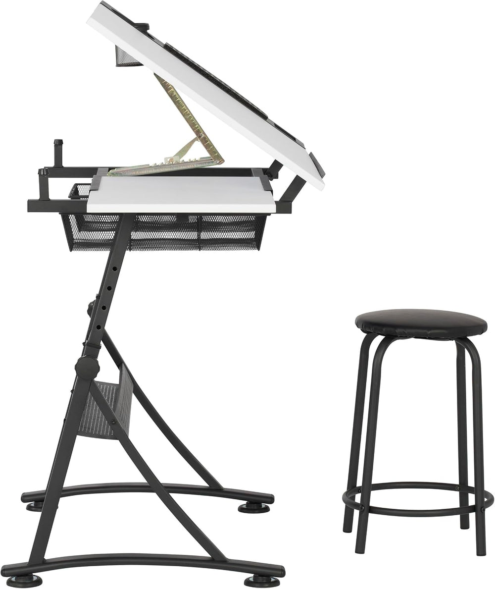 Fusion Drafting Table with Stool, Height Adjustable Desk with Tilt Top, Charc...