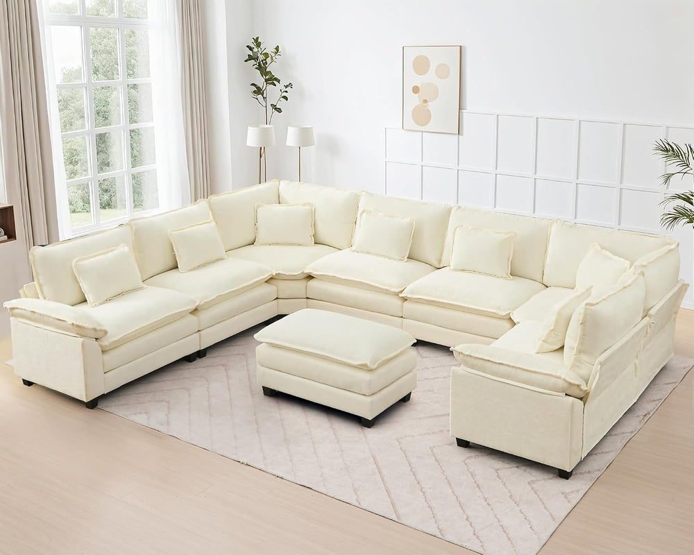 145" Oversized Modular Sectional Sofa U-Shaped Corner Cloud Couch with O...