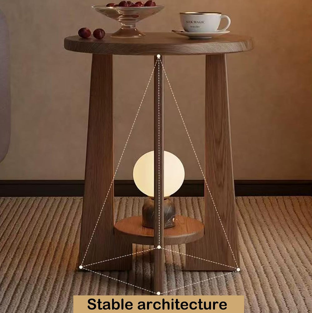 YUNMUAIR-Round Wood End Table with 2-Tier Storage,15.75" Dia Small Accen...