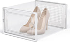 Kuject X-Large Shoe Storage Boxes Organizers Clear Plastic Stackable 12 Pack, Shoe Rack & Holder Substitute, Sneaker Containers, Toy Storage Organizer Bins for Entryway, Closet, Under Bed, White