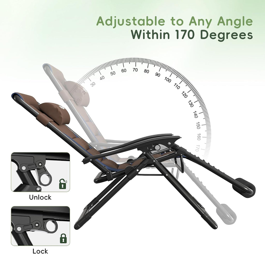 Amopatio Zero Gravity Reclining Patio Chair,XL Foldable Lounge Chair with Removable Cup Holder/Headrest/Footrest,500LBS Capacity, Portable for Outdoor Patio Pool Backyard