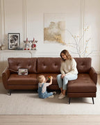 TYBOATLE 3 Seat L Shaped Leather Sectional Couches for Living Room, Faux Leather Couch w/USB & Type-C Charging Port, Small Sectional Sofa w/Deep-Seat Chaise (Brown)