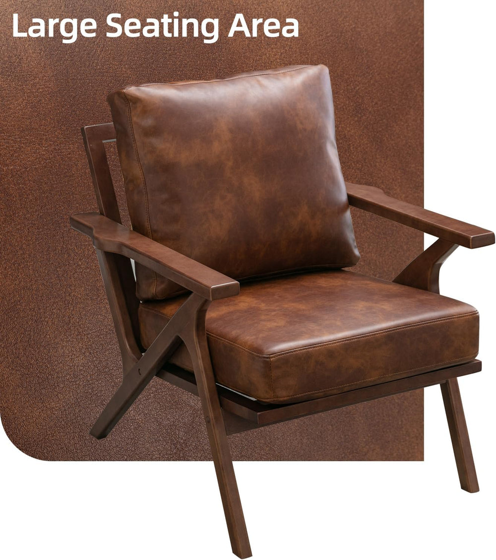 INZOY Mid-Century Modern Accent Chair with Wood Frame, PU Leather Living Room...