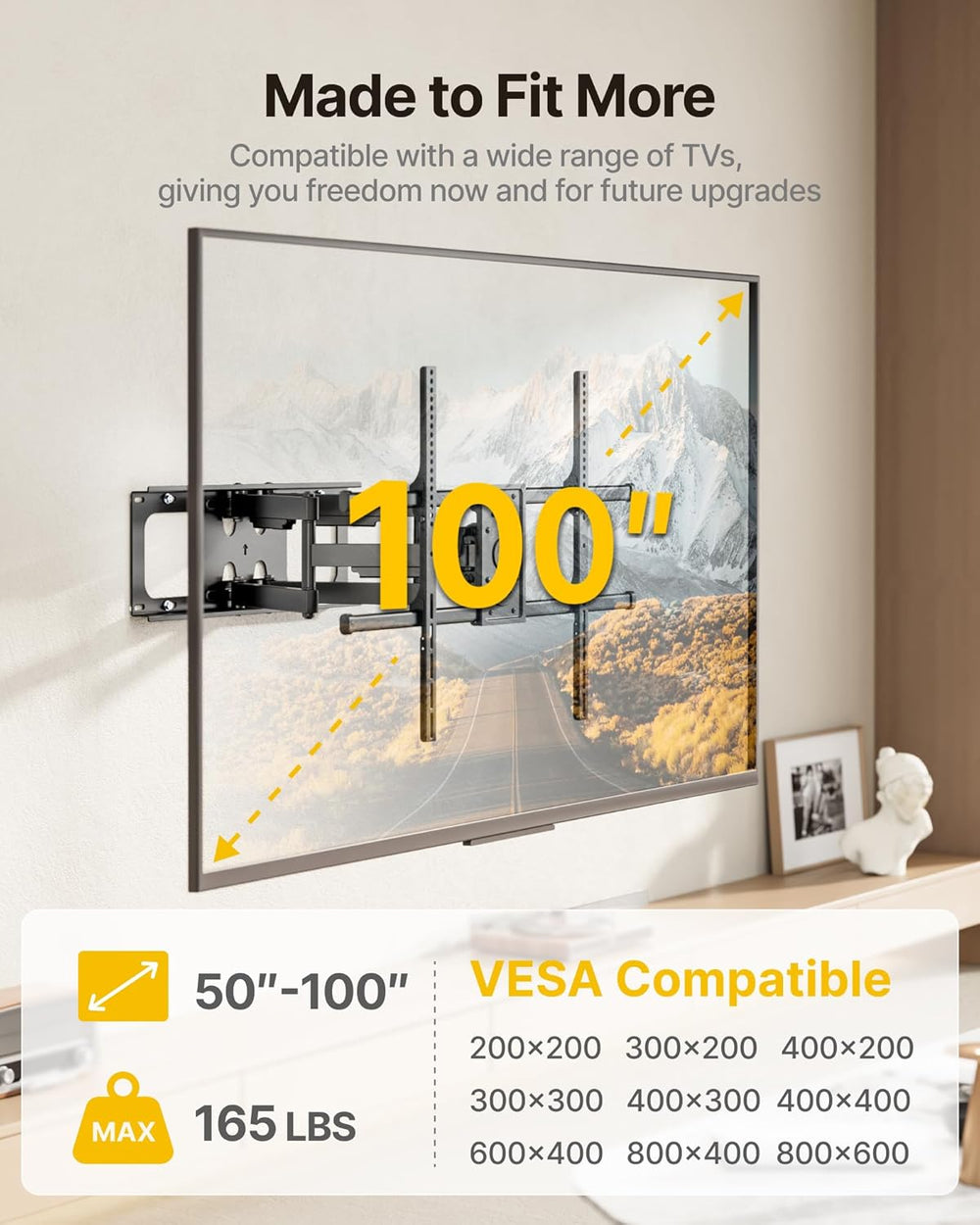 monTEK Full Motion TV Wall Mount for 50-100 Inch Large TVs up to 165 lbs, Lon...