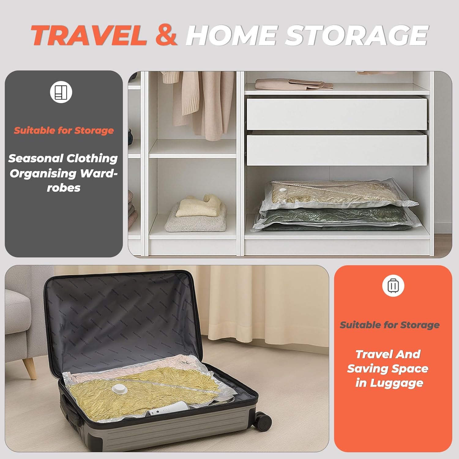 Vacuum Seal Bags for Clothing with Rechargeable Cordless Pump, 18 Pack Vacuum Storage Space Saver Bags, Compression Packing Seasonal Storage for Clothes Bedding Blanket Pillows Comforters
