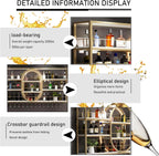 Large Wall Mount Wine Rack, Metal 4 Tier Large Capacity Hanging Bar Rack with Wine Glass Holder, Oval Wine Bottle Storage Display Rack for Kitchen, Living Room, Home (Gold, 140cm/55.1in)