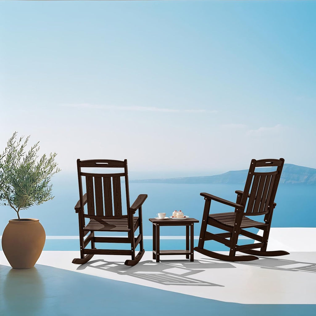 Oversized HDPE Outdoor Rocking Chair Set of 2, All-Weather, Coffee | Heavy Duty Patio Rockers with High Back, Extra Large & Extra Wide, Supports up to 380lbs, Perfect for Porch, Lawn, Garden