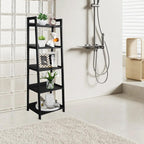 Acehome 5 Tier Ladder Shelf, Large Capacity Bookshelf with Steel Frame and Wooden Surface, for Living Room, Bedroom, Kitchen, Black