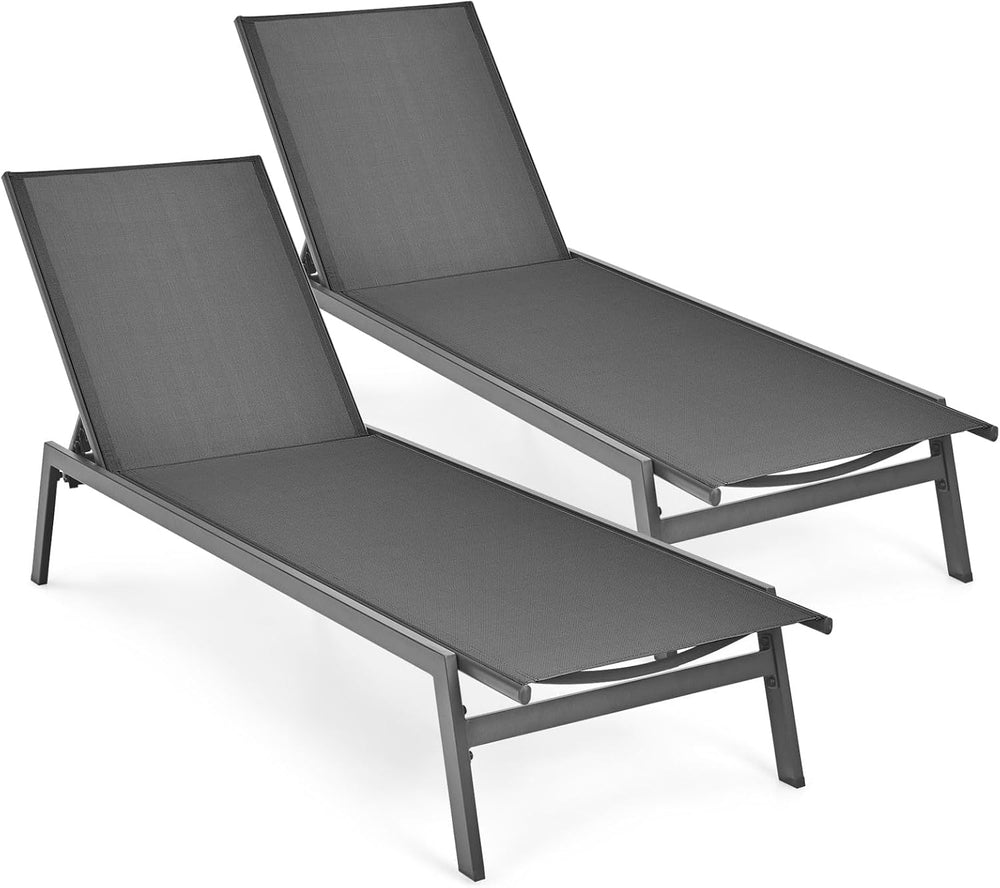 Tangkula Outdoor Chaise Lounge Chair Set of 2, 6-Position Adjustable Reclinin...