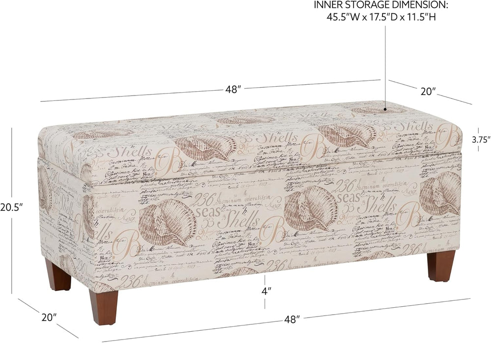 Linon Carmen Ivory and Beige Seashell Upholstered Lift Top Storage Ottoman wi...
