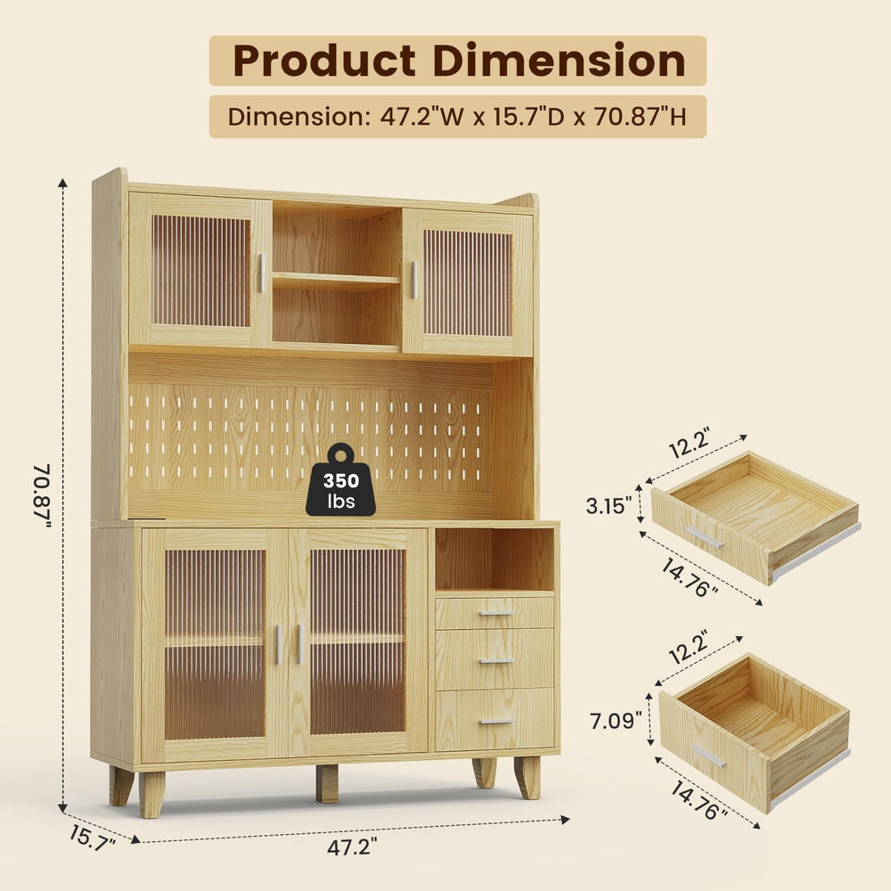 FUXA Modern Farmhouse Kitchen Pantry Cabinet with Charging Station, 71" ...