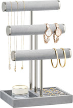 3 Tier Bracelet Holder Display - Detachable T Bar Grey Velvet Bracelet Holder, Jewelry Holder Organizer for Bracelet, Necklace, Earrings, Rings