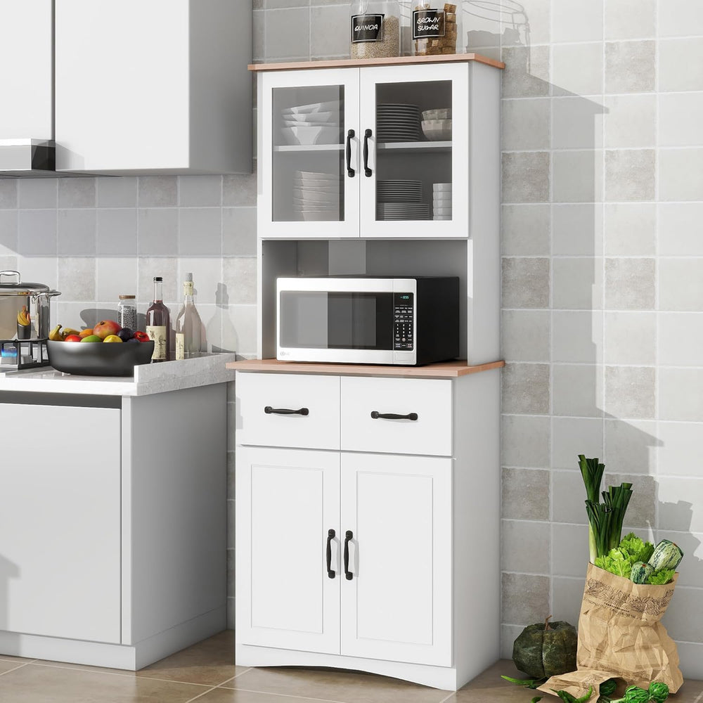 67'' H Kitchen Pantry Cabinet, Modern White Tall Storage Cabinet with...