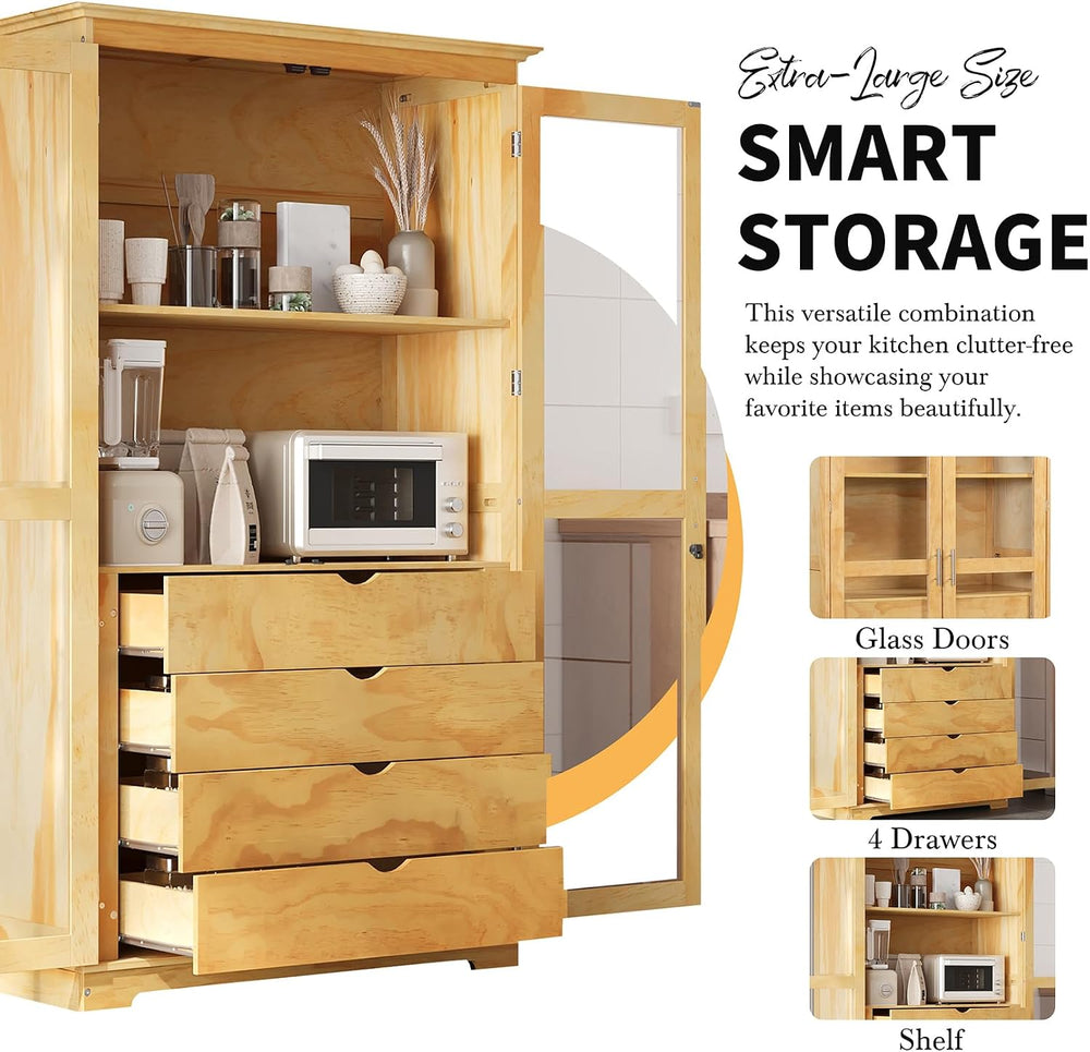 Kitchen Pantry, Freestanding Kitchen Cupboard Versatile Display Cabinet Coffe...