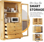 Kitchen Pantry, Freestanding Kitchen Cupboard Versatile Display Cabinet Coffee Bar Storage Cabinet with Glass Doors and 4 Built-in Drawers for Living Room, Home Office
