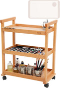 DJAR Rolling Art Supplies Cart, Solid Beech Wood Art Supply Organizert with Caster Wheels, Utility Cart for Adults, Artists, (Natural, Upgrade)