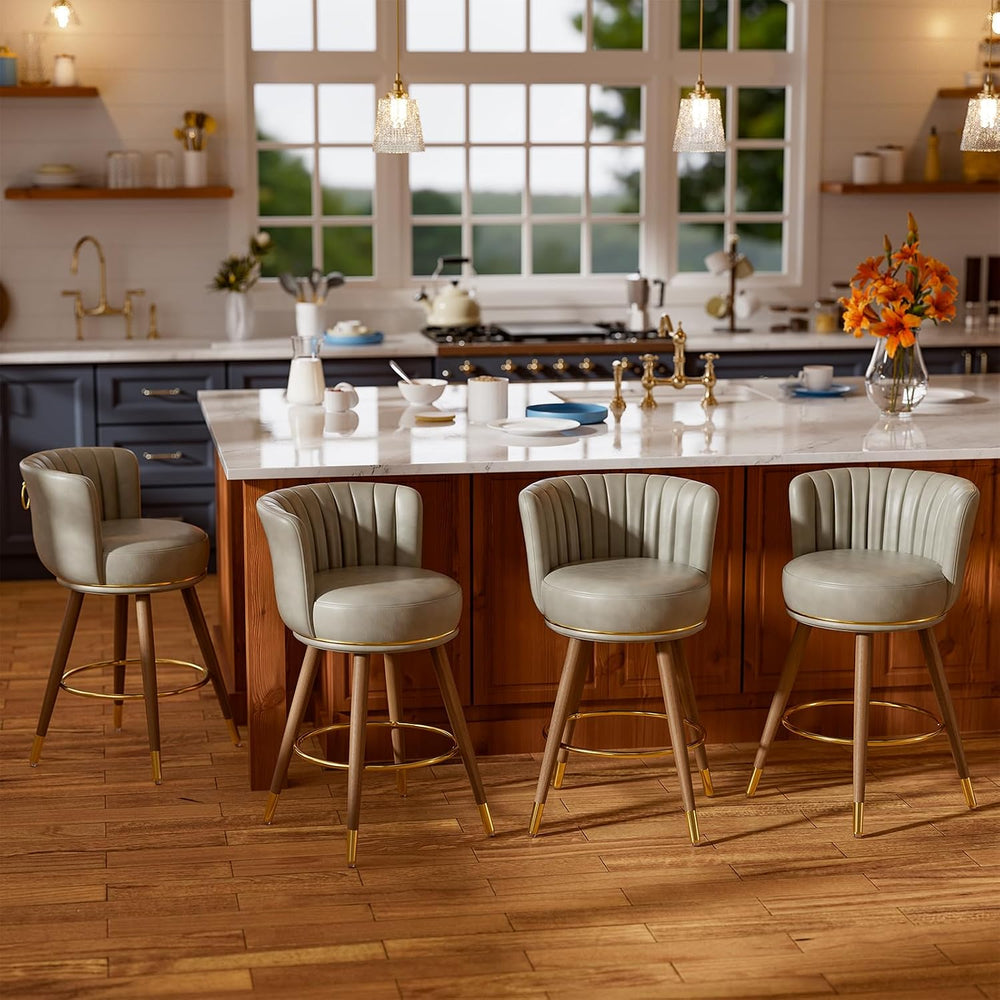 SeekFancy 24 Inch Gray Leather Swivel Counter Bar Stools Set of 4