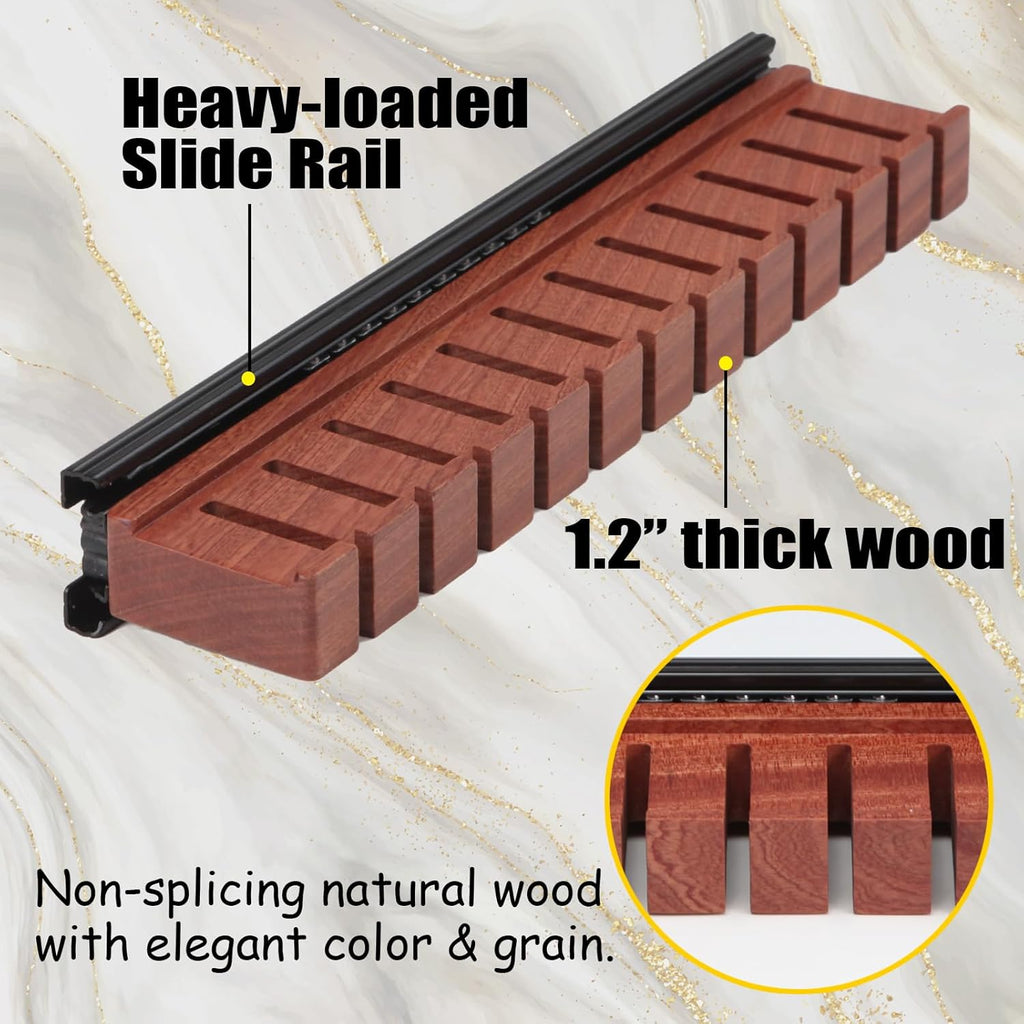 Premium Walnut Wood Belt Organizer with Sliding System - 12-Belt Heavy-Duty Belt Holder, Wall-Mounted Belt Hanger for Closet, Space Saving Storage & Elegant Father’s Day Gift