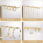 pickpiff Jewelry Stand Organizer Necklace Holder- 12.5" Sturdy Earring and Bracelet Hanger, Mirrored Gold, Aesthetic Room Decor