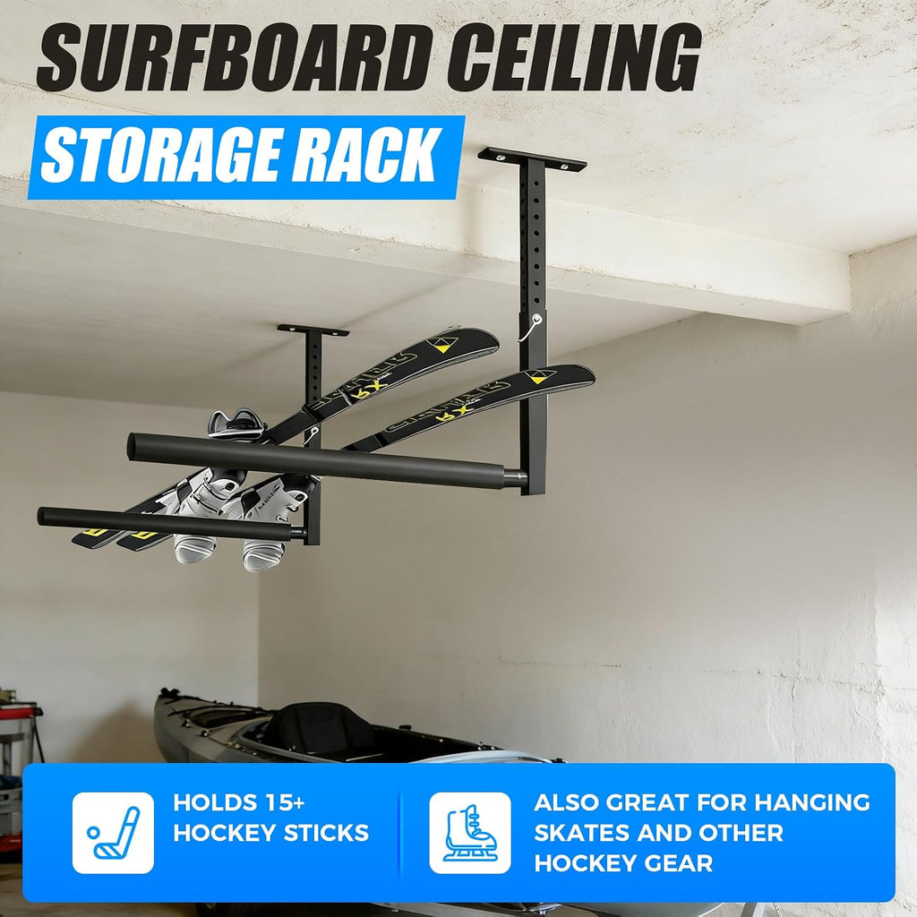 Stainless Steel Ceiling Storage Rack, 10"-18" Height Adjustable,Kayak Overhead Garage Storage Rack, Holds 100 lbs, for High-Altitude Storage of Kayaks, Surfboards, Canoes, Skis, and Ladders