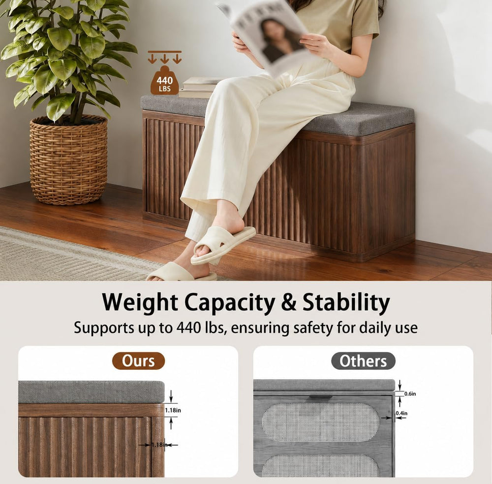 Entryway Shoe Storage Bench with 2" Cushion, 37.4" Small Bench with...