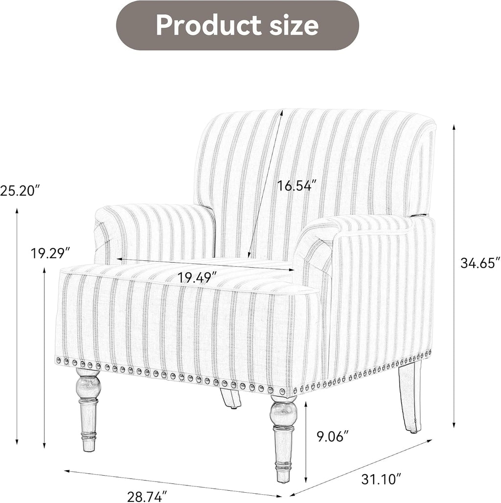 Stripe Accent Chairs Set of 2, Fabric Upholstered Armchair for Living Room, Nailhead Trim Club Arm Chair Comfy Single Sofa Bedroom Reading Seat with Wood Legs - Pinstripe Light Brown