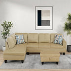 Modern Living Room Furniture Sets with Pillows, Modular Sectional Couches with Chaise Lounge, 4-Seaters L Shape Sofa with Storage Ottoman, for Living Room, Black