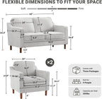 Kingfun Living Room Furniture Sets, 2 Armchair and Loveseat, Mid Century Modern Sofa Set, Chenille Couch with Solid Wood Frame for Living Room & Bedroom, Silver Gray