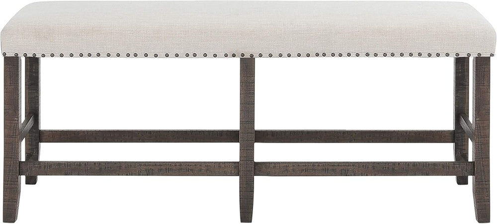 Jofran Willow Creek Distressed Pine Counter Height Dining Bench, Rustic Uphol...