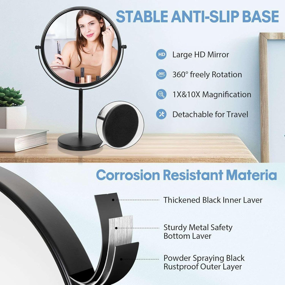 Large Size Tabletop Makeup Mirror with Magnification, 9-Inch Double-Sided 360...