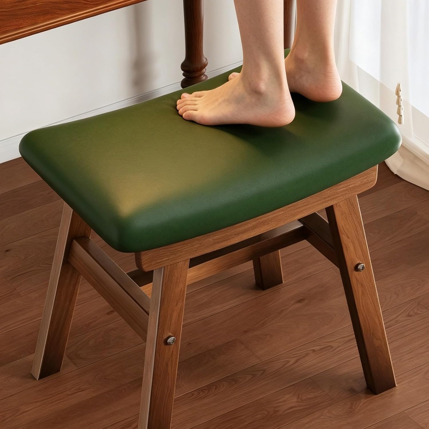 Counter Stool, Upholstered Dining Accent Side Chair, Solid Wood Saddle Stool, Work Vanity Chair, Comfortable Upholstered, for Small Space(Orange)
