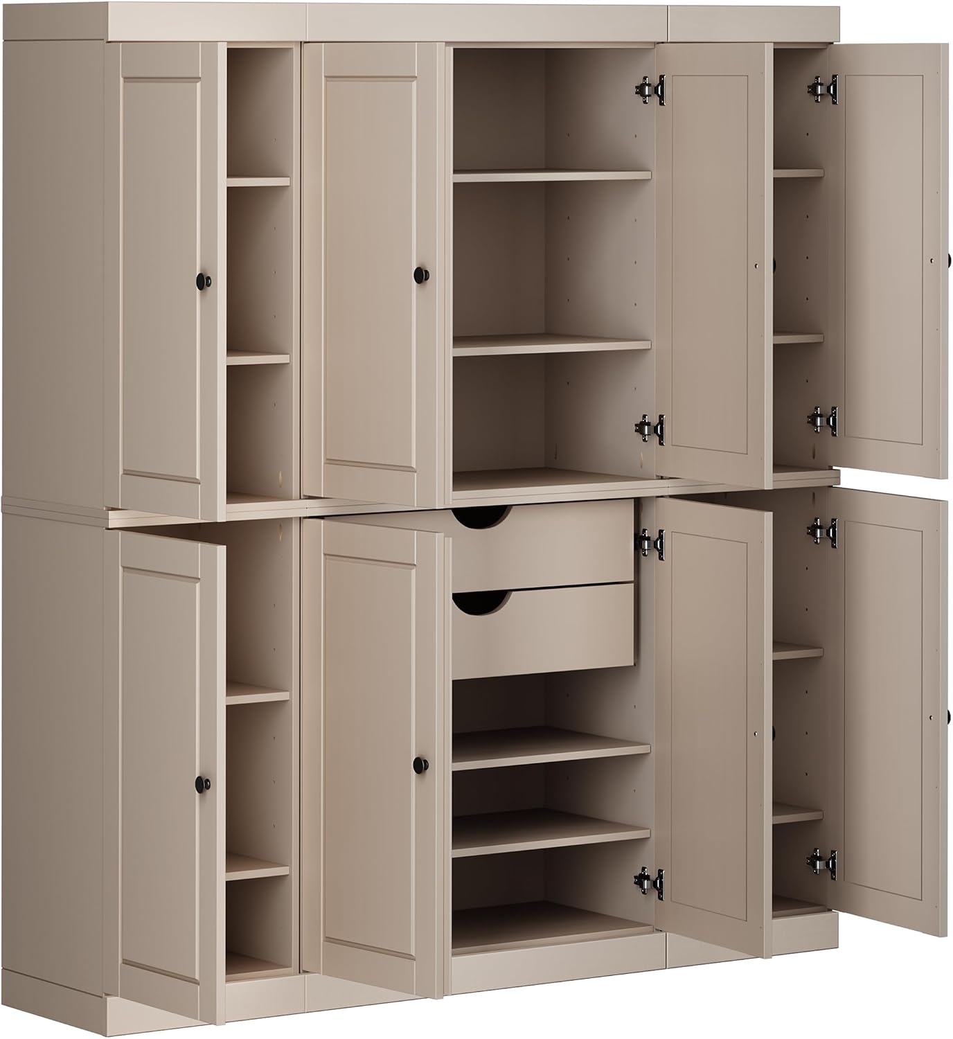 Palace Imports Solid Wood Pantry Cabinet - 71.5" Tall, 65" Wide - Wooden Storage Cabinet w/ 2-Drawer Kit & Adjustable Shelves - Beige, Renewable Eco-Friendly 100% Wood, Made in Brazil